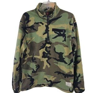 Mens Winter Outdoor Warm Soft‎ Cozy Fleece Green Brown Camo Cowl Neck Sweater S